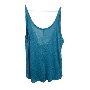 Chaser Revolve 100% Linen Oversized Scoop Back Tank in Frond Teal Blue Medium